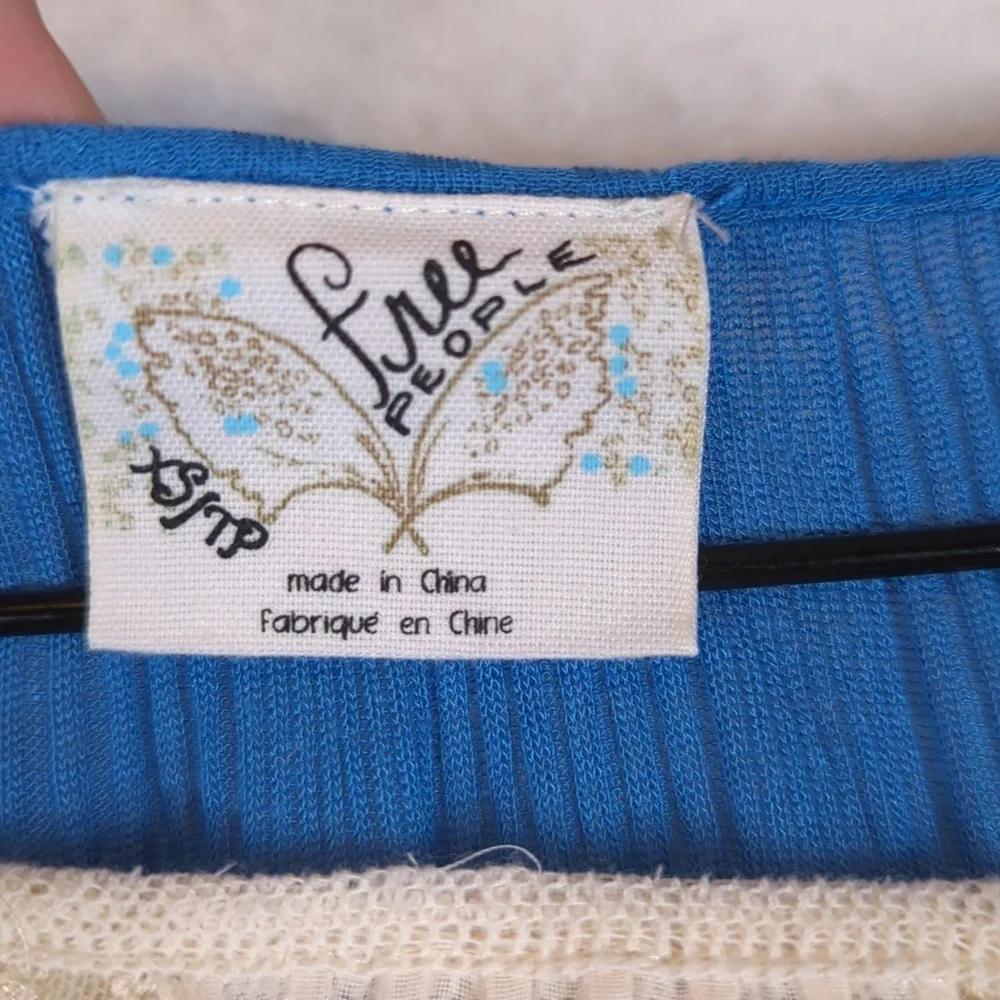 Free People Blue‎ Sequin & Lace Tunic Long Sleeve Shirt XS